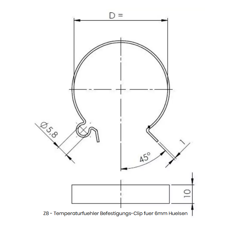 Mounting-clip for our 6 mm universal temp sensors, for 15 mm tubing.