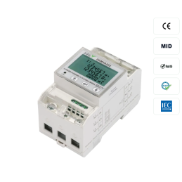 YTL DEM3A202 – 100 A Three-Phase Energy Meter with Modbus, MID certified. IMage from right side and from below.